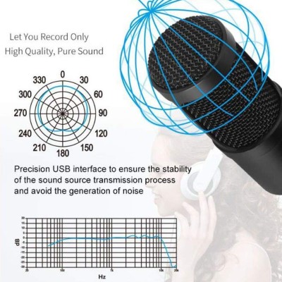 Powerpak BM-800 Black Condenser Microphone with Mini Pole Stand Pop Filter Shock Mount Foam Cap USB Cable | No Driver Just Plug and Play