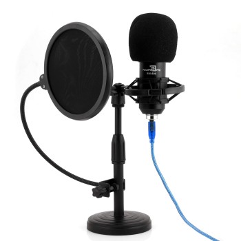 Powerpak BM-800 Black Condenser Microphone with Mini Pole Stand Pop Filter Shock Mount Foam Cap USB Cable | No Driver Just Plug and Play