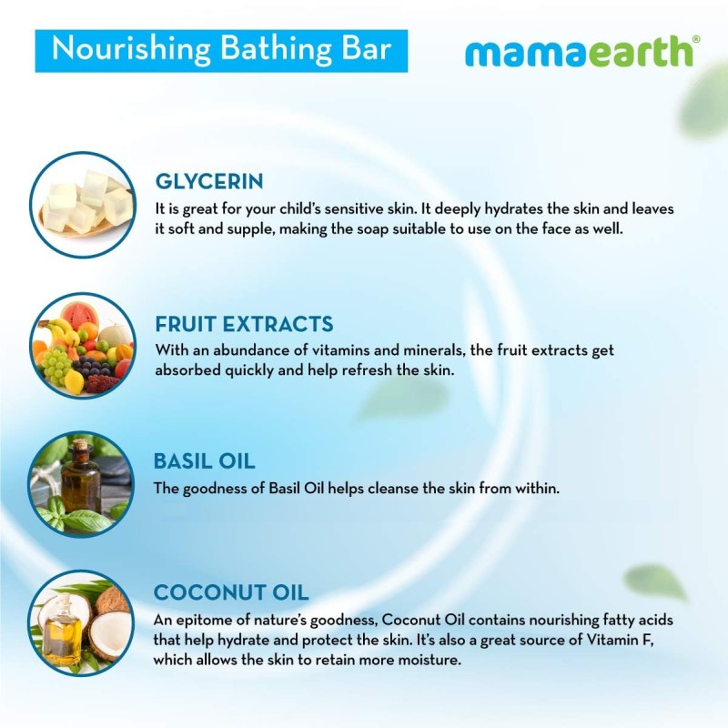 Mamaearth Fruit based Nourishing Clear Bathing Bar Baby Antibacterial Soap with Glycerine,SLS & paraben Free, For 2+ years age Kids – 75g x 5 Mamaearth Fruit based Nourishing Clear Bathing Bar Baby Antibacterial Soap with Glycerine,SLS & paraben Free, For 2+ years age Kids – 75g x 5