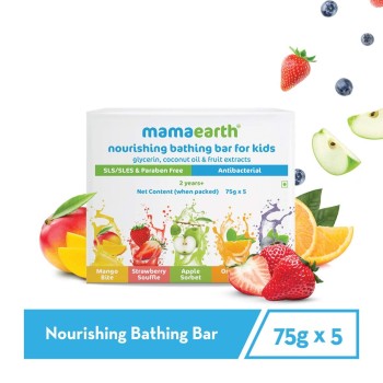 Mamaearth Fruit based Nourishing Clear Bathing Bar Baby Antibacterial Soap with Glycerine,SLS & paraben Free, For 2+ years age Kids – 75g x 5