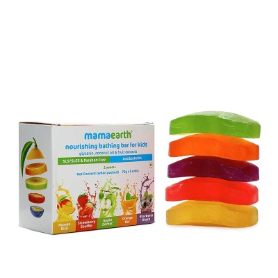 Mamaearth Fruit based Nourishing Clear Bathing Bar Baby Antibacterial Soap with Glycerine,SLS & paraben Free, For 2+ years age Kids – 75g x 5 Mamaearth Fruit based Nourishing Clear Bathing Bar Baby Antibacterial Soap with Glycerine,SLS & paraben Free, For 2+ years age Kids – 75g x 5