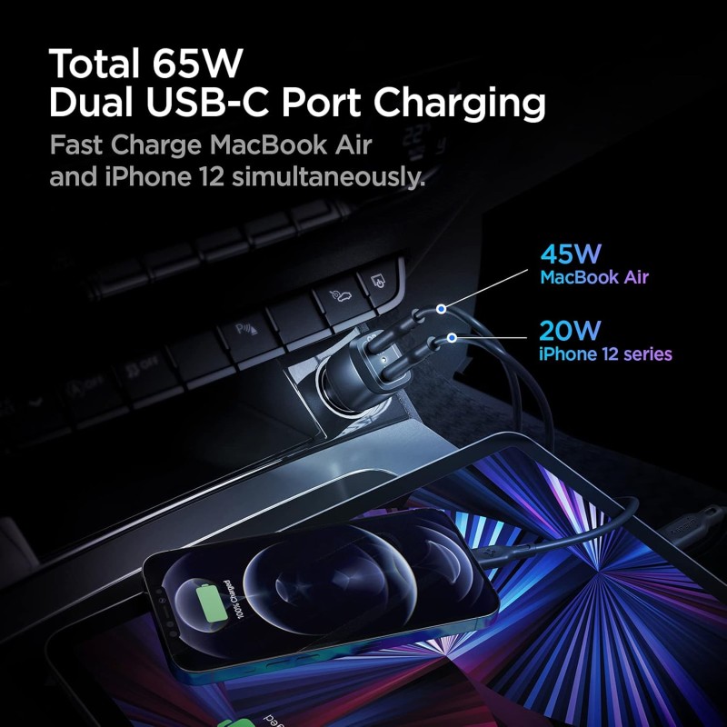 Spigen PC2000 CarCharger Arc.SA Black, USB, Macbook Air, iPad Pro, iPad Air Spigen PC2000 CarCharger Arc.SA Black, USB, Macbook Air, iPad Pro, iPad Air