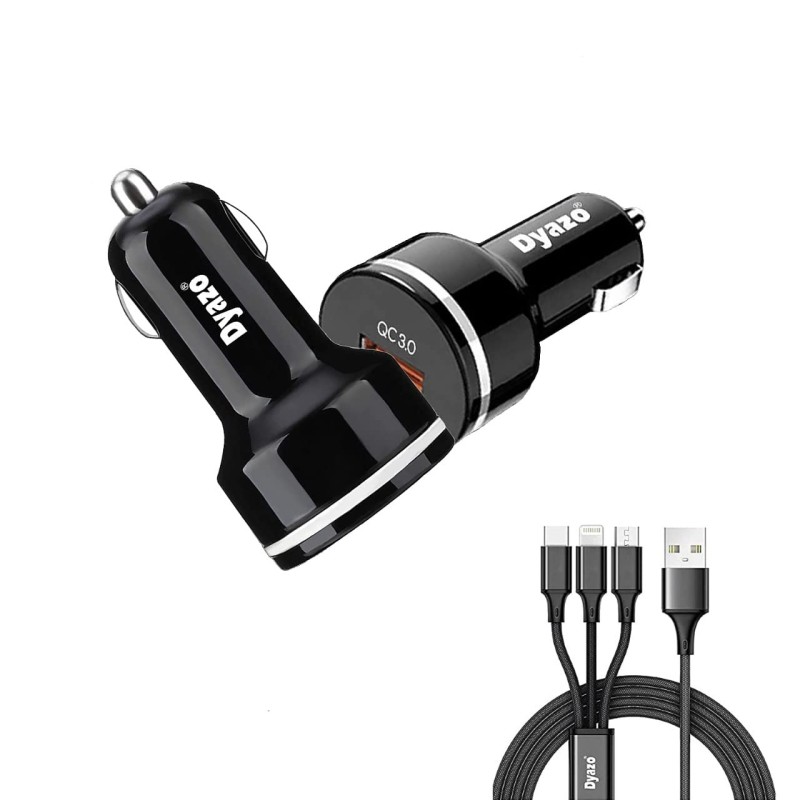 Dyazo 30 Watt Qualcomm 3.0 Fast Charging Dual USB Port CAR Mobile Charger QC 3.0 2.4 A with Free 3 in 1 Cable Fast Charging Compatible with Samsung Galaxy iPhone XR X 8 7 6 5 Moto LG & More Dyazo 30 Watt Qualcomm 3.0 Fast Charging Dual USB Port CAR Mobile Charger QC 3.0 2.4 A with Free 3 in 1 Cable Fast Charging Compatible with Samsung Galaxy iPhone XR X 8 7 6 5 Moto LG & More