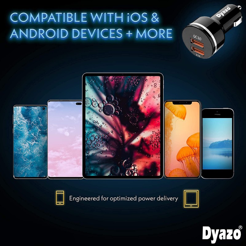 Dyazo 30 Watt Qualcomm 3.0 Fast Charging Dual USB Port CAR Mobile Charger QC 3.0 2.4 A with Free 3 in 1 Cable Fast Charging Compatible with Samsung Galaxy iPhone XR X 8 7 6 5 Moto LG & More Dyazo 30 Watt Qualcomm 3.0 Fast Charging Dual USB Port CAR Mobile Charger QC 3.0 2.4 A with Free 3 in 1 Cable Fast Charging Compatible with Samsung Galaxy iPhone XR X 8 7 6 5 Moto LG & More