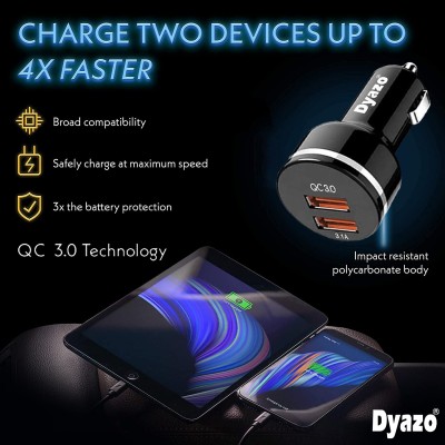 Dyazo 30 Watt Qualcomm 3.0 Fast Charging Dual USB Port CAR Mobile Charger QC 3.0 2.4 A with Free 3 in 1 Cable Fast Charging Compatible with Samsung Galaxy iPhone XR X 8 7 6 5 Moto LG & More Dyazo 30 Watt Qualcomm 3.0 Fast Charging Dual USB Port CAR Mobile Charger QC 3.0 2.4 A with Free 3 in 1 Cable Fast Charging Compatible with Samsung Galaxy iPhone XR X 8 7 6 5 Moto LG & More