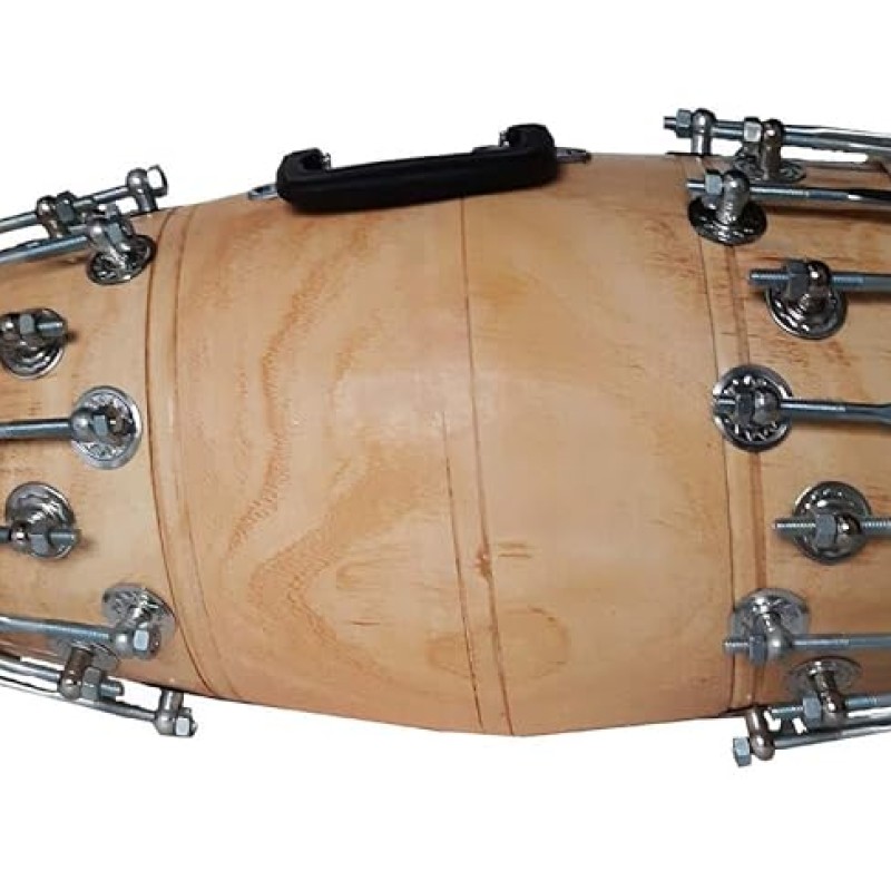Ganpati traders handmade natural clear polish Double Nut & Bold fitting both side goat skin Dholak (Natural) Ganpati traders handmade natural clear polish Double Nut & Bold fitting both side goat skin Dholak (Natural)