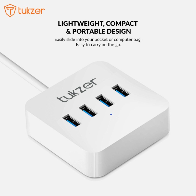 Tukzer 4-Ports USB A to USB 3.0 HUB with High-Speed Data Transfer & Fast Charing Ports, Compatible for MacBook Air, Mac Mini, iMac Pro, Microsoft Surface, UltraBooks, Laptop, Notebook, Desktop (White) Tukzer 4-Ports USB A to USB 3.0 HUB with High-Speed Data Transfer & Fast Charing Ports, Compatible for MacBook Air, Mac Mini, iMac Pro, Microsoft Surface, UltraBooks, Laptop, Notebook, Desktop (White)