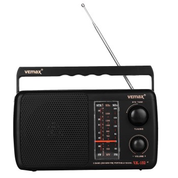 Vemax Base 3-Band (FM/AM/MW) Portable Radio (Black)