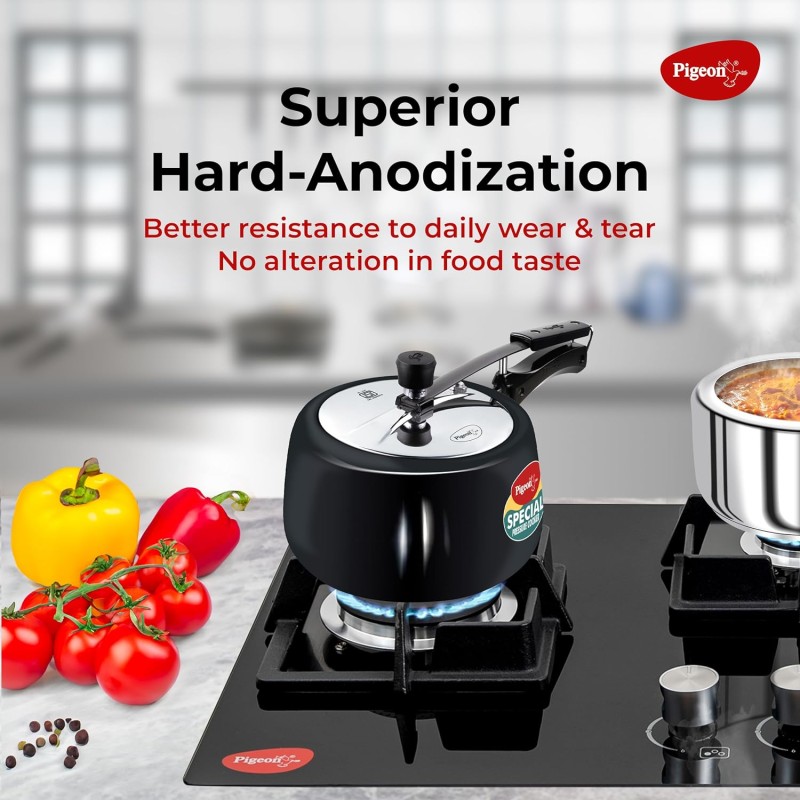 Pigeon by Stovekraft 3 Litre Special Plus Hard Anodised Inner Lid Induction Base Pressure Cooker (Black) BIS Certified Pigeon by Stovekraft 3 Litre Special Plus Hard Anodised Inner Lid Induction Base Pressure Cooker (Black) BIS Certified