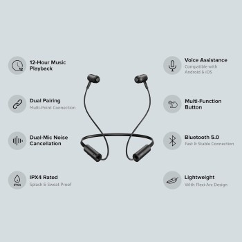 Redmi SonicBass Wireless In Ear Earphones with Mic Noise Cancellation, IPX4 Splash & Sweat Proof, Multi-Point Dual Pairing, Light-Weight Neckband, Bluetooth 5.0 & Up to 12 hrs of Playback Time (Black) Redmi SonicBass Wireless In Ear Earphones with Mic Noise Cancellation, IPX4 Splash & Sweat Proof, Multi-Point Dual Pairing, Light-Weight Neckband, Bluetooth 5.0 & Up to 12 hrs of Playback Time (Black)