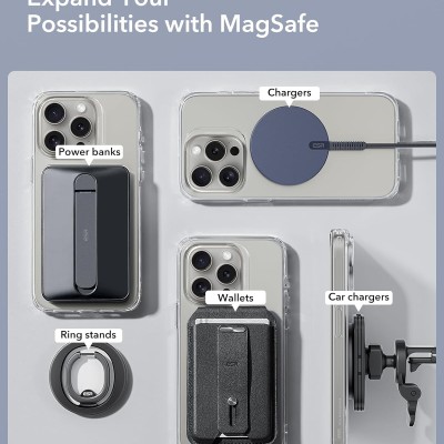 ESR Magnetic Ring 360, Compatible with MagSafe Sticker, Universal Magnetic Kit for iPhone 16/15/14/13/12/11/X Series, Galaxy Samsung and More, 2 Pack, MagSafe Accessories, Black and Silver