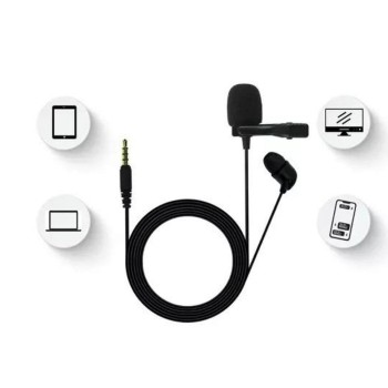 JBL Commercial CSLM20 Auxiliary Omnidirectional Lavalier Microphone, Earphone For calls, Video Conferences, And Monitoring, Black, Small
