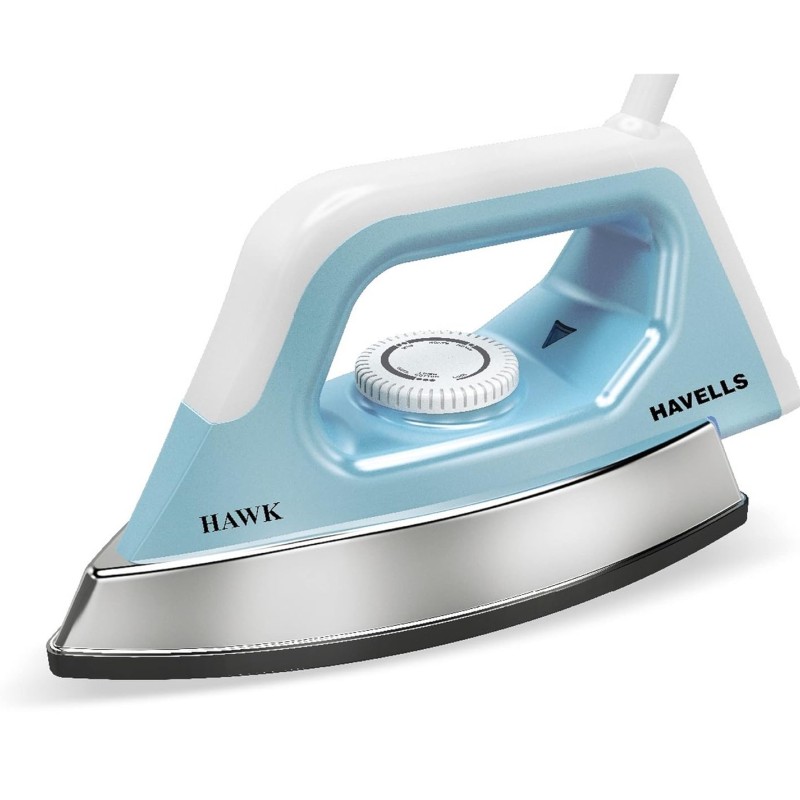 Havells ABS Hawk 1100 Watt Heavy Weight Dry Iron With American Heritage Non Stick Sole Plate, Aerodynamic Design, Easy Grip Temperature Knob (Blue & White), 1100 Watts Havells ABS Hawk 1100 Watt Heavy Weight Dry Iron With American Heritage Non Stick Sole Plate, Aerodynamic Design, Easy Grip Temperature Knob (Blue & White), 1100 Watts