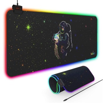 Tukzer RGB RETRO Extended Gaming Mouse Pad, High-Speed Mouse Tracking & Control| with LED Glowing Backlight 13 Lighting Modes| Desk Mat for Computer Laptop Keyboard (795mm x 298mm x 3.45mm, Astronaut)