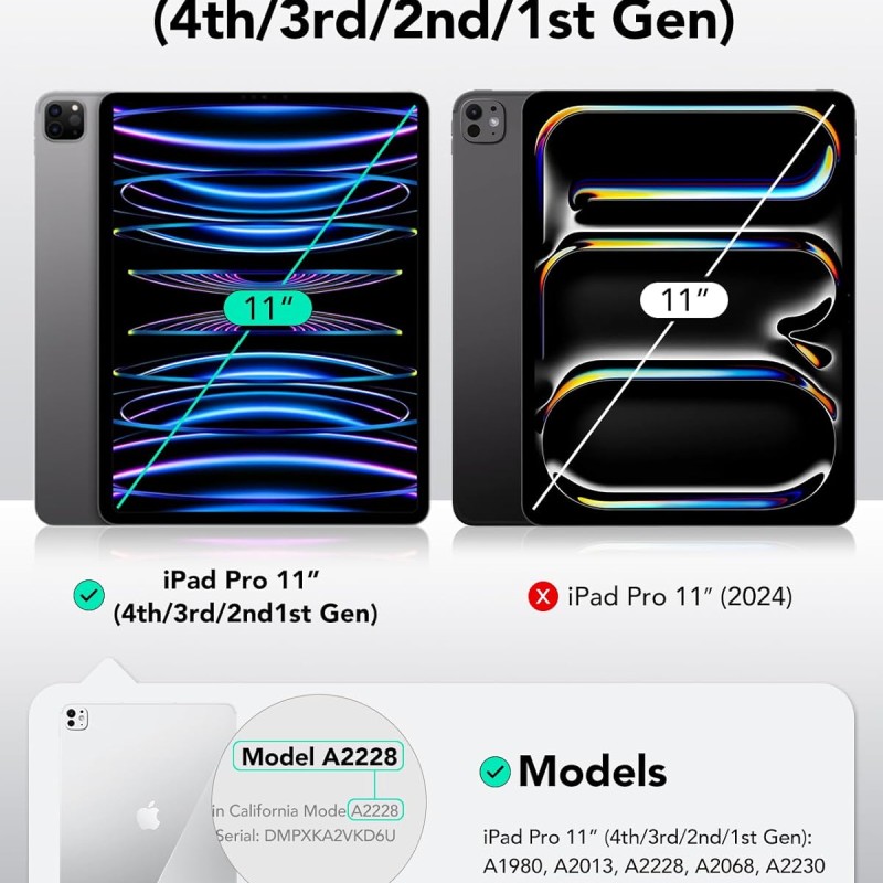 ESR for iPad Pro 11 inch Case (2022/2021, 4th/3rd Generation), Built-in Pencil Holder, Pencil 2 Support, Flexible Back Cover, Trifold Stand, Auto Sleep/Wake, Rebound Pencil Series, Black ESR for iPad Pro 11 inch Case (2022/2021, 4th/3rd Generation), Built-in Pencil Holder, Pencil 2 Support, Flexible Back Cover, Trifold Stand, Auto Sleep/Wake, Rebound Pencil Series, Black