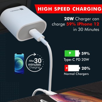 Portronics Adapto 20 Type C 20w Charger for Android,iPhone 14/14 Plus/ 14 Pro/ 14 Pro Max, iPhone 13/13 Pro/13 Pro Max/13 Mini, 12/12 Mini/ 12 Pro Max, iPhone 11 Series with PD 3.0 (White) Portronics Adapto 20 Type C 20w Charger for Android,iPhone 14/14 Plus/ 14 Pro/ 14 Pro Max, iPhone 13/13 Pro/13 Pro Max/13 Mini, 12/12 Mini/ 12 Pro Max, iPhone 11 Series with PD 3.0 (White)