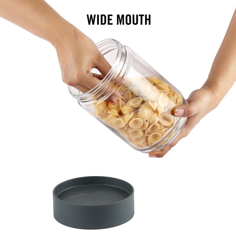 CELLO Modustack Glassy Storage Jar | Glass Jar with Lid | Air Tight Steel Lid and Stackable | For Storage of Food, Pulses, Spice, Cereals, Cookies, Dry Food | 1500ml, Grey CELLO Modustack Glassy Storage Jar | Glass Jar with Lid | Air Tight Steel Lid and Stackable | For Storage of Food, Pulses, Spice, Cereals, Cookies, Dry Food | 1500ml, Grey