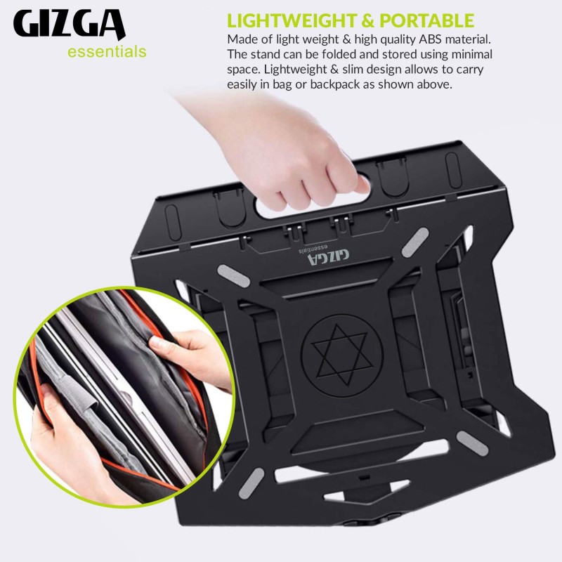 GIZGA essentials 2 in 1 Laptop/Notebook/Macbook Tabletop stand, 8-Adjustable Angles, Mobile Tabletop Stand, 12" - 15.6" Laptops, Heat Dissipation, Anti-Slip Base, Portable and Lightweight | Black GIZGA essentials 2 in 1 Laptop/Notebook/Macbook Tabletop stand, 8-Adjustable Angles, Mobile Tabletop Stand, 12" - 15.6" Laptops, Heat Dissipation, Anti-Slip Base, Portable and Lightweight | Black