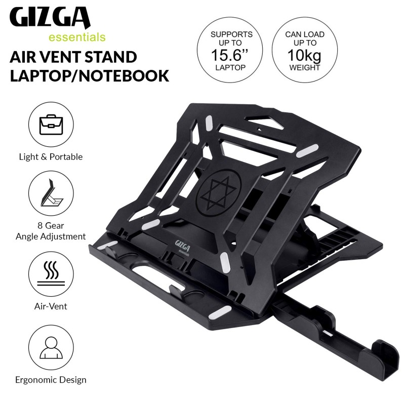 GIZGA essentials 2 in 1 Laptop/Notebook/Macbook Tabletop stand, 8-Adjustable Angles, Mobile Tabletop Stand, 12" - 15.6" Laptops, Heat Dissipation, Anti-Slip Base, Portable and Lightweight | Black GIZGA essentials 2 in 1 Laptop/Notebook/Macbook Tabletop stand, 8-Adjustable Angles, Mobile Tabletop Stand, 12" - 15.6" Laptops, Heat Dissipation, Anti-Slip Base, Portable and Lightweight | Black