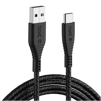 boAt Type C A325/A320 Tangle-Free, Sturdy Type C Cable, Usb Cablewith 3A Rapid Charging & 480 Mbps Data Transmission Speed, Compatible With Smartphones & Tablets 1.5Meter (Black)