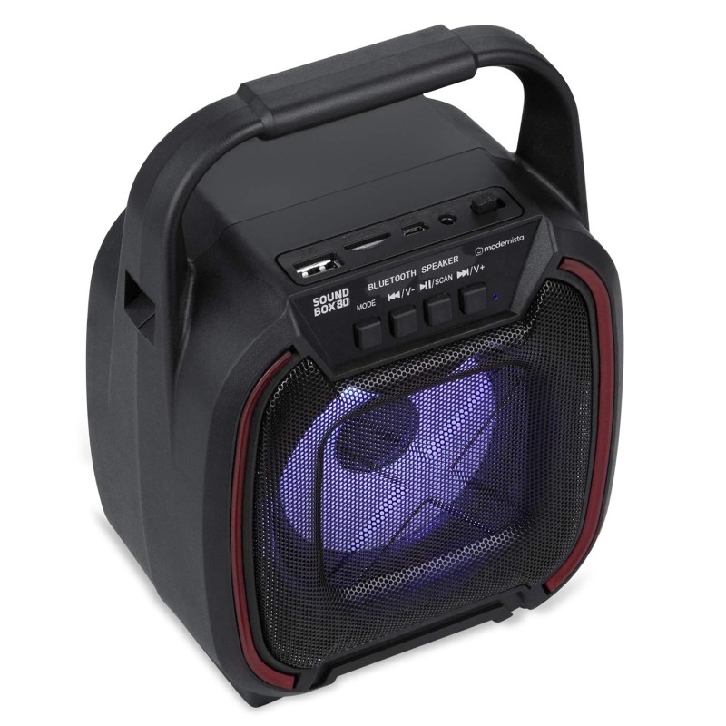 Modernista SoundBox 80 Wireless Portable BT Speaker with USB Pen Drive Slot, 3.5mm AUX Input, Micro SD Card Slot, Built in FM, BT5.0,Carry Handle, LED Modernista SoundBox 80 Wireless Portable BT Speaker with USB Pen Drive Slot, 3.5mm AUX Input, Micro SD Card Slot, Built in FM, BT5.0,Carry Handle, LED