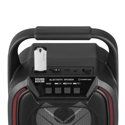 Modernista SoundBox 80 Wireless Portable BT Speaker with USB Pen Drive Slot, 3.5mm AUX Input, Micro SD Card Slot, Built in FM, BT5.0,Carry Handle, LED Modernista SoundBox 80 Wireless Portable BT Speaker with USB Pen Drive Slot, 3.5mm AUX Input, Micro SD Card Slot, Built in FM, BT5.0,Carry Handle, LED