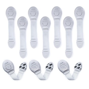 LuvLap Baby Safety Furniture Locks, Pack of 10, Adjustable and Flexible with 3M Adhesive, Safety Locks for Kids, Child Safety Locks for Drawers, Cabinets, Fridge, Cupboard (White)