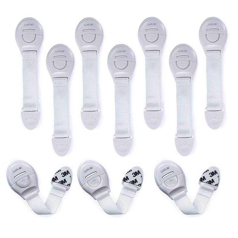 LuvLap Baby Safety Furniture Locks, Pack of 10, Adjustable and Flexible with 3M Adhesive, Safety Locks for Kids, Child Safety Locks for Drawers, Cabinets, Fridge, Cupboard (White) LuvLap Baby Safety Furniture Locks, Pack of 10, Adjustable and Flexible with 3M Adhesive, Safety Locks for Kids, Child Safety Locks for Drawers, Cabinets, Fridge, Cupboard (White)