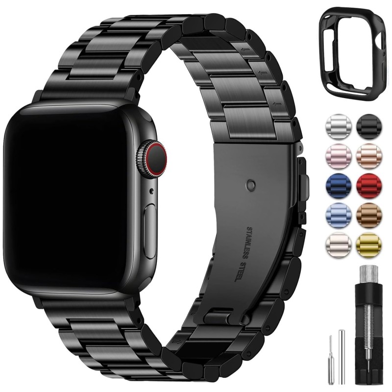Fullmosa Compatible Apple Watch Band 42mm 44mm 45mm 38mm 40mm 41mm, Stainless Steel iWatch Band with Case for Apple Watch Series 9/8/7/6/5/4/3/2/1/SE/SE2, 38mm 40mm 41mm Black (Watch not Included) Fullmosa Compatible Apple Watch Band 42mm 44mm 45mm 38mm 40mm 41mm, Stainless Steel iWatch Band with Case for Apple Watch Series 9/8/7/6/5/4/3/2/1/SE/SE2, 38mm 40mm 41mm Black (Watch not Included)
