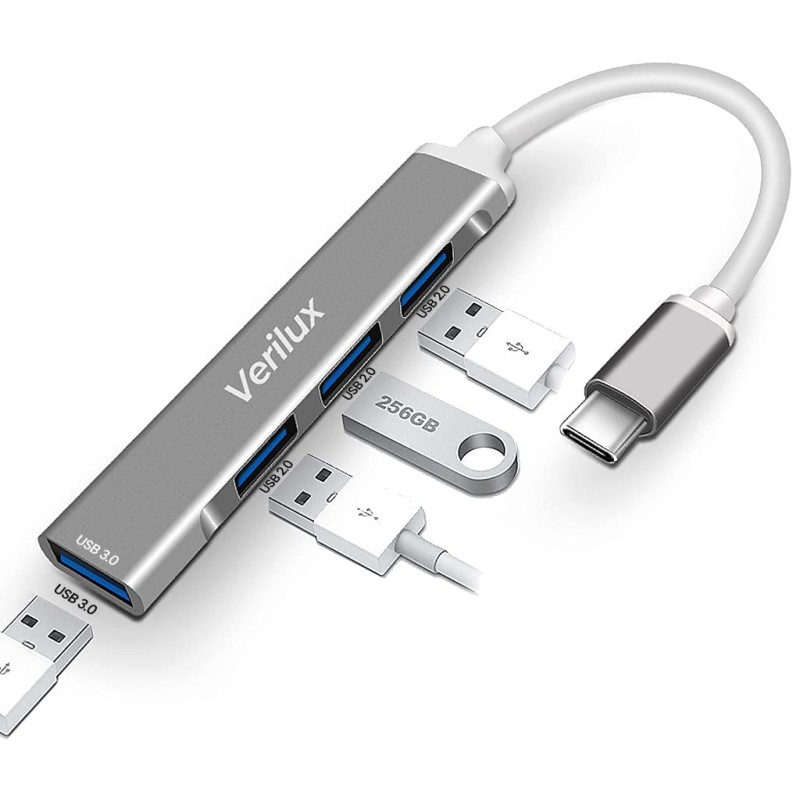 Verilux� USB C Hub Multiport Adapter with 4 USB Ports High Speed 3.0 USB Hub for Laptop USB Type C Hub for Macbook Pro Air C-Type Smartphones USB Extender with Multi USB Port for Laptop Type-C Devices Verilux� USB C Hub Multiport Adapter with 4 USB Ports High Speed 3.0 USB Hub for Laptop USB Type C Hub for Macbook Pro Air C-Type Smartphones USB Extender with Multi USB Port for Laptop Type-C Devices