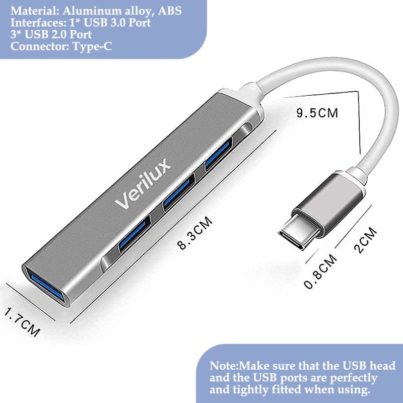 Verilux� USB C Hub Multiport Adapter with 4 USB Ports High Speed 3.0 USB Hub for Laptop USB Type C Hub for Macbook Pro Air C-Type Smartphones USB Extender with Multi USB Port for Laptop Type-C Devices Verilux� USB C Hub Multiport Adapter with 4 USB Ports High Speed 3.0 USB Hub for Laptop USB Type C Hub for Macbook Pro Air C-Type Smartphones USB Extender with Multi USB Port for Laptop Type-C Devices