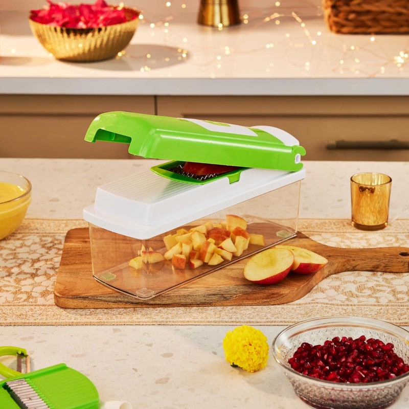 Solimo 11-in-1 Stainless Steel Multipurpose Vegetable and Fruit Chopper, Green Solimo 11-in-1 Stainless Steel Multipurpose Vegetable and Fruit Chopper, Green