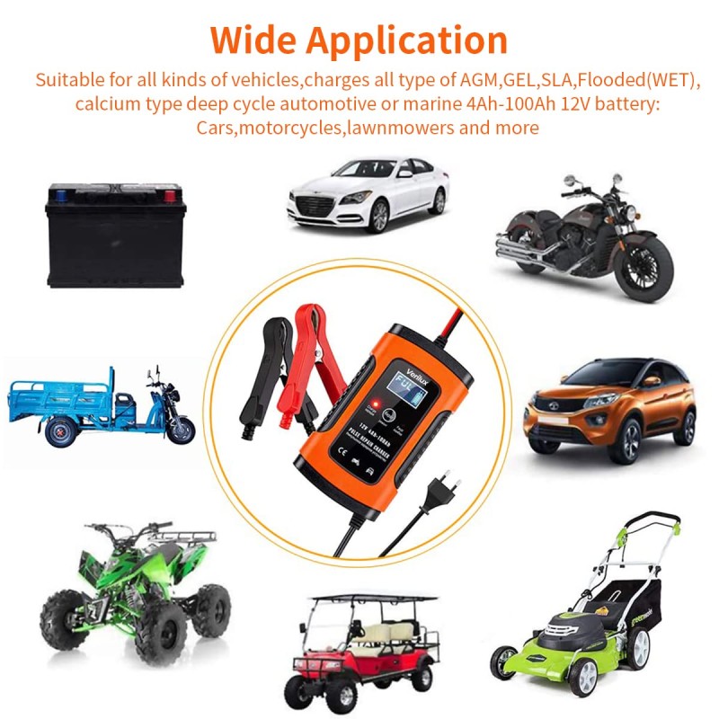 Verilux® Fully Automatic Battery Charger 5A 12V, Car Battery Charger & Maintainer- EU Plugfor Car, Motorcycle, Lawn Mower and More(Red) Verilux® Fully Automatic Battery Charger 5A 12V, Car Battery Charger & Maintainer- EU Plugfor Car, Motorcycle, Lawn Mower and More(Red)
