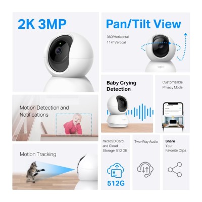 Tapo TP-Link C210 360° 3MP Full HD 2304 X 1296P Video Pan/Tilt Smart Wi-Fi Security Camera | Alexa Enabled | 2-Way Audio| Night Vision| Motion Detection | Indoor CCTV White Tapo TP-Link C210 360° 3MP Full HD 2304 X 1296P Video Pan/Tilt Smart Wi-Fi Security Camera | Alexa Enabled | 2-Way Audio| Night Vision| Motion Detection | Indoor CCTV White