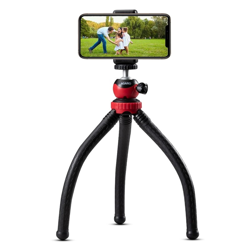 AGARO MTP 310 Flexible Gorillapod Tripod with Aluminum Ball Head, up to 2 kgs Load Capacity, Flexible Legs and Smart Phone Holder, Red,Black AGARO MTP 310 Flexible Gorillapod Tripod with Aluminum Ball Head, up to 2 kgs Load Capacity, Flexible Legs and Smart Phone Holder, Red,Black