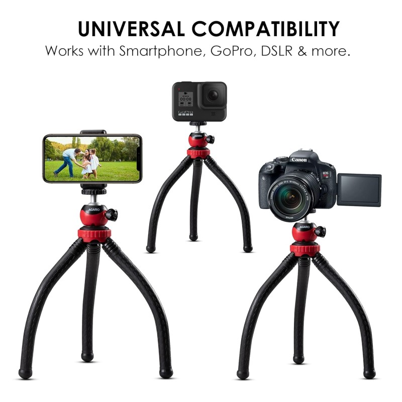AGARO MTP 310 Flexible Gorillapod Tripod with Aluminum Ball Head, up to 2 kgs Load Capacity, Flexible Legs and Smart Phone Holder, Red,Black AGARO MTP 310 Flexible Gorillapod Tripod with Aluminum Ball Head, up to 2 kgs Load Capacity, Flexible Legs and Smart Phone Holder, Red,Black