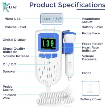 K-Life Model FD-101 Heartbeat Rate Detection Monitor with in-Built Speaker Fetal Doppler (White) K-Life Model FD-101 Heartbeat Rate Detection Monitor with in-Built Speaker Fetal Doppler (White)