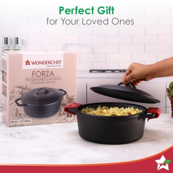 Wonderchef Forza 25 cm Cast-Iron Casserole with Lid | Pre-Seasoned Cookware | Induction Friendly | 4.7 L | 3.8 mm with Lifetime Exchange Warranty Wonderchef Forza 25 cm Cast-Iron Casserole with Lid | Pre-Seasoned Cookware | Induction Friendly | 4.7 L | 3.8 mm with Lifetime Exchange Warranty