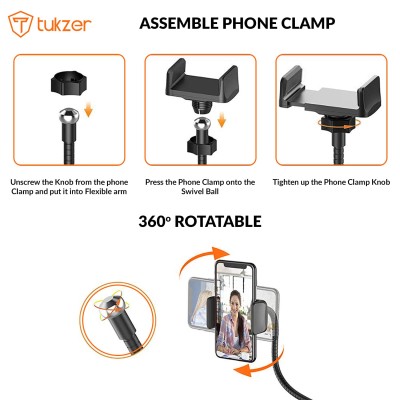 Tukzer 3.5" LED Selfie Ring Light with Phone Holder |Flexible Arm Desk Mount Clamp for Live Stream, Makeup, Online Meetings, Recording, Photography, USB Reading Light | 3 Color 10 Brightness Level Tukzer 3.5" LED Selfie Ring Light with Phone Holder |Flexible Arm Desk Mount Clamp for Live Stream, Makeup, Online Meetings, Recording, Photography, USB Reading Light | 3 Color 10 Brightness Level