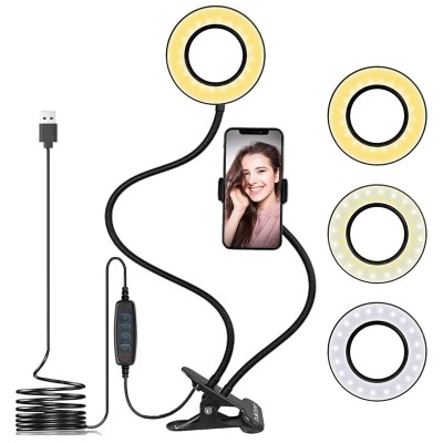 Tukzer 3.5" LED Selfie Ring Light with Phone Holder |Flexible Arm Desk Mount Clamp for Live Stream, Makeup, Online Meetings, Recording, Photography, USB Reading Light | 3 Color 10 Brightness Level Tukzer 3.5" LED Selfie Ring Light with Phone Holder |Flexible Arm Desk Mount Clamp for Live Stream, Makeup, Online Meetings, Recording, Photography, USB Reading Light | 3 Color 10 Brightness Level