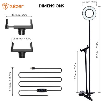 Tukzer 3.5" LED Selfie Ring Light with Phone Holder |Flexible Arm Desk Mount Clamp for Live Stream, Makeup, Online Meetings, Recording, Photography, USB Reading Light | 3 Color 10 Brightness Level Tukzer 3.5" LED Selfie Ring Light with Phone Holder |Flexible Arm Desk Mount Clamp for Live Stream, Makeup, Online Meetings, Recording, Photography, USB Reading Light | 3 Color 10 Brightness Level