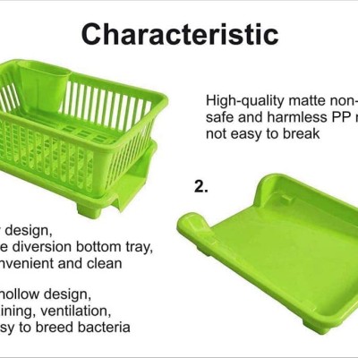 ROKOO Omkar s 3 in 1 Kitchen Sink Dish Drainer Drying Rack Utensils Washing Holder Plastic Basket Organizer with Tray and Utensil Cutlery Holder Cup (Green)