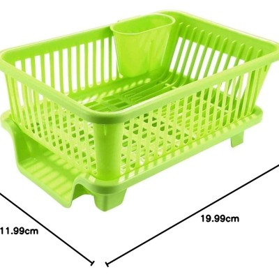 ROKOO Omkar s 3 in 1 Kitchen Sink Dish Drainer Drying Rack Utensils Washing Holder Plastic Basket Organizer with Tray and Utensil Cutlery Holder Cup (Green)