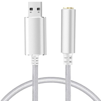 Verilux® 2 in 1 USB Sound Card(20cm),External Sound Card Jack Audio Adapter with 3.5mm Aux Stereo Converter Compatible with Headset,PC, Laptop,Linux,Desktops,PS4 and More Device (Silver)
