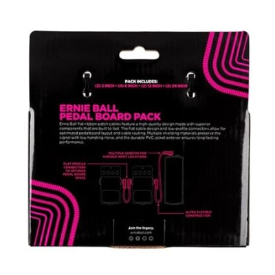 Ernieball 6387 Flat Ribbon Patch Cables Pedalboard Multi-Pack - White