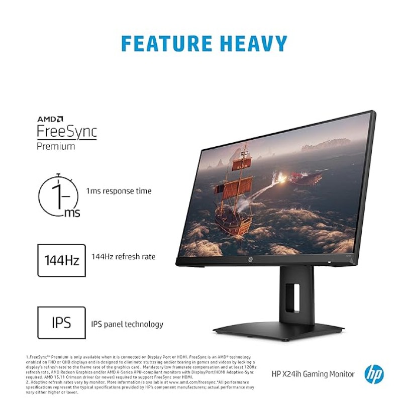 HP X24ih 23.8-inch FHD Gaming Monitor with 350 nits IPS Panel, 144 Hz, Adaptive Sync, 1xHDMI, 1xDP, VESA Mount, Height & Tilt Adjust 13L82AA (Black) HP X24ih 23.8-inch FHD Gaming Monitor with 350 nits IPS Panel, 144 Hz, Adaptive Sync, 1xHDMI, 1xDP, VESA Mount, Height & Tilt Adjust 13L82AA (Black)