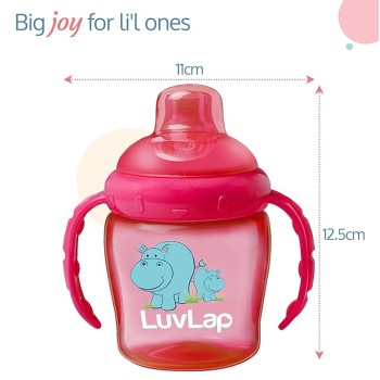 Luvlap Hippo Spout Sipper for Infant/Toddler, 225ml, Anti-Spill Sippy Cup with Soft Silicone Spout BPA Free, 6m+ (Pink)