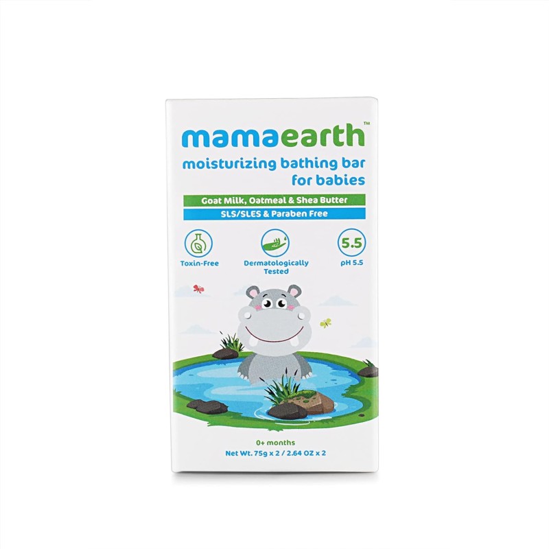Mamaearth Moisturizing Baby Bathing Soap Bar, pH 5.5, with Goat Milk & Oatmeal. Pack of 2, 75gms Each Mamaearth Moisturizing Baby Bathing Soap Bar, pH 5.5, with Goat Milk & Oatmeal. Pack of 2, 75gms Each
