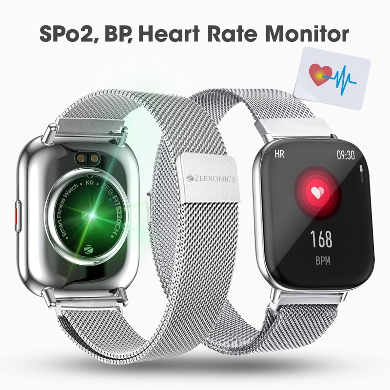 Zebronics Zeb-FIT5220CH Limited Edition Smart Fitness Watch,2.5D Curved Glass 4.4cm Square Display, Metal Body & Strap, SpO2/BP/HR Monitor, IP68 Water Proof, 8 Sports Mode(Silver Rim + Metal Strap) Zebronics Zeb-FIT5220CH Limited Edition Smart Fitness Watch,2.5D Curved Glass 4.4cm Square Display, Metal Body & Strap, SpO2/BP/HR Monitor, IP68 Water Proof, 8 Sports Mode(Silver Rim + Metal Strap)