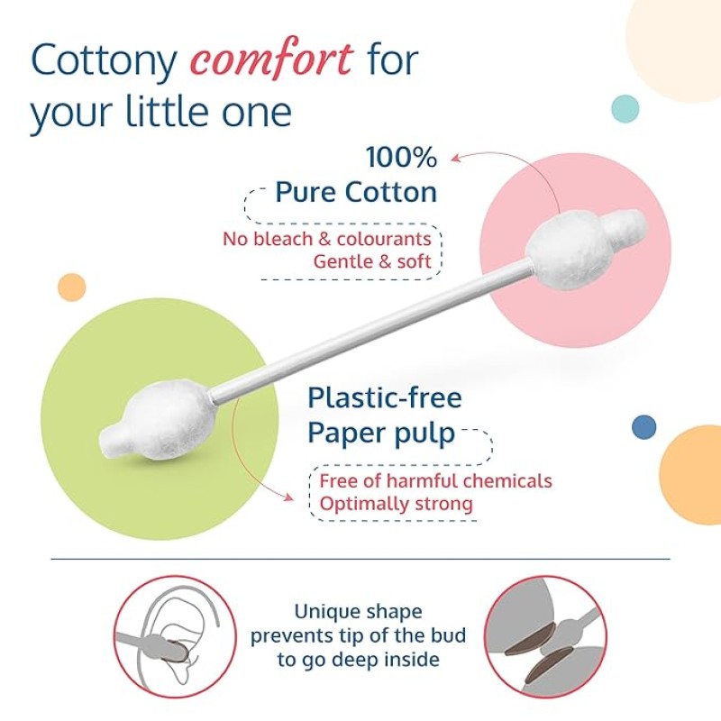 LuvLap Baby Comfy Safety Tip Cotton Buds with Ear Cleaning Protection, Unbleached Cotton, Pack of 100 Sticks,200 Buds White LuvLap Baby Comfy Safety Tip Cotton Buds with Ear Cleaning Protection, Unbleached Cotton, Pack of 100 Sticks,200 Buds White